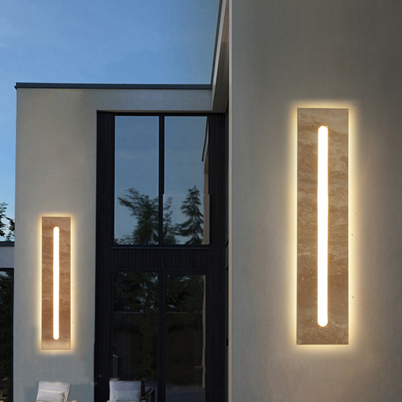 Modern Minimalist Outdoor Indoor Rectangle Yellow Travertine Frame Acrylic Shade LED Wall Sconce Lamp For Living Room
