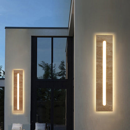 Modern Minimalist Outdoor Indoor Rectangle Yellow Travertine Frame Acrylic Shade LED Wall Sconce Lamp For Living Room