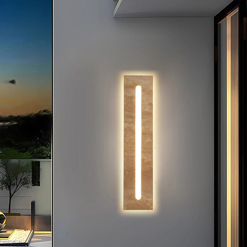 Modern Minimalist Outdoor Indoor Rectangle Yellow Travertine Frame Acrylic Shade LED Wall Sconce Lamp For Living Room