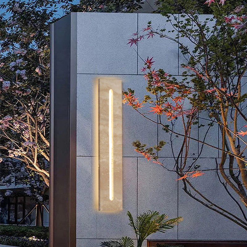 Modern Minimalist Outdoor Indoor Rectangle Yellow Travertine Frame Acrylic Shade LED Wall Sconce Lamp For Living Room