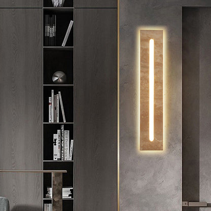 Modern Minimalist Outdoor Indoor Rectangle Yellow Travertine Frame Acrylic Shade LED Wall Sconce Lamp For Living Room