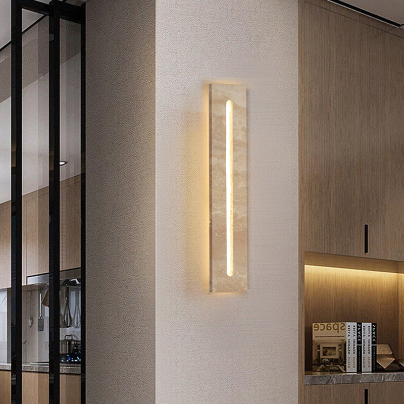 Modern Minimalist Outdoor Indoor Rectangle Yellow Travertine Frame Acrylic Shade LED Wall Sconce Lamp For Living Room