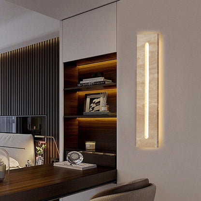 Modern Minimalist Outdoor Indoor Rectangle Yellow Travertine Frame Acrylic Shade LED Wall Sconce Lamp For Living Room