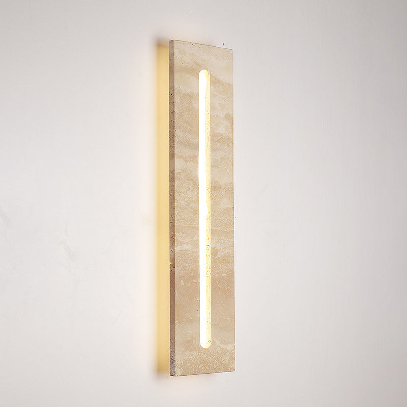 Modern Minimalist Outdoor Indoor Rectangle Yellow Travertine Frame Acrylic Shade LED Wall Sconce Lamp For Living Room