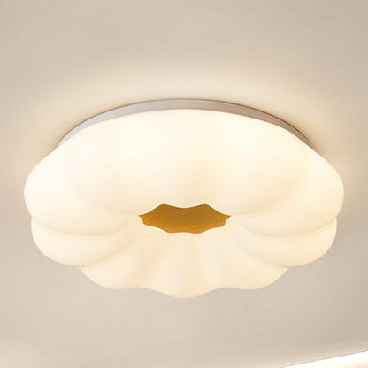 Contemporary Creative Round Cloud Shape Solid Wood Iron Acrylic Shade LED Flush Mount Ceiling Light For Bedroom