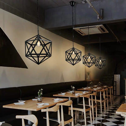 Contemporary Industrial Geometric Polygonal Iron 1-Light Pendant Light For Living Room