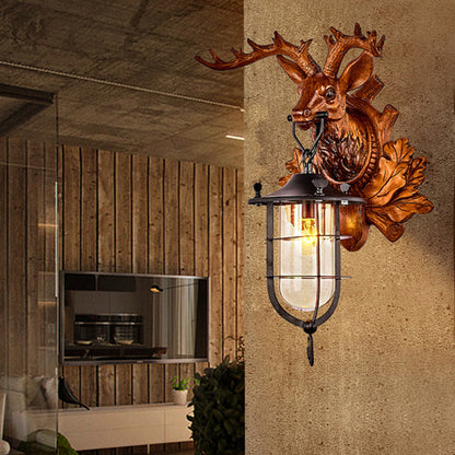 Contemporary Creative Deer Antler Iron Resin Frame Crystal Shade 1-Light Wall Sconce Lamp For Living Room