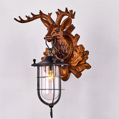 Contemporary Creative Deer Antler Iron Resin Frame Crystal Shade 1-Light Wall Sconce Lamp For Living Room