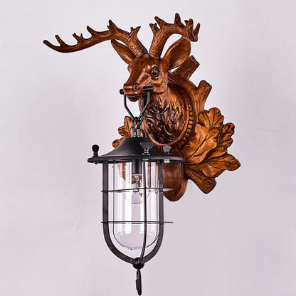 Contemporary Creative Deer Antler Iron Resin Frame Crystal Shade 1-Light Wall Sconce Lamp For Living Room