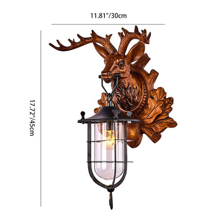 Contemporary Creative Deer Antler Iron Resin Frame Crystal Shade 1-Light Wall Sconce Lamp For Living Room