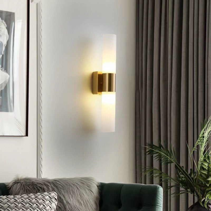 Contemporary Nordic Cylinder Iron Acrylic 2-Light Wall Sconce Lamp For Living Room