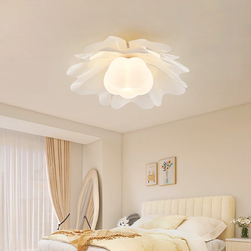 Contemporary Creative Flower Pumpkin Shape Hardware Frame Acrylic Shade 1-Light Flush Mount Ceiling Light For Living Room