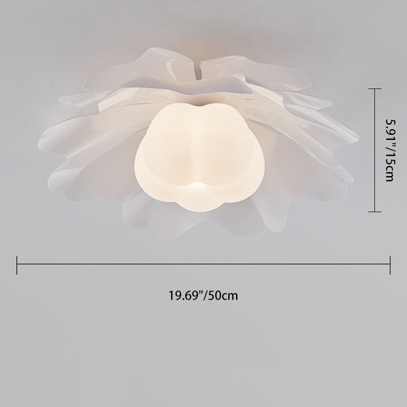 Contemporary Creative Flower Pumpkin Shape Hardware Frame Acrylic Shade 1-Light Flush Mount Ceiling Light For Living Room