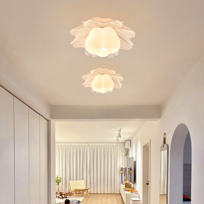 Contemporary Creative Flower Pumpkin Shape Hardware Frame Acrylic Shade 1-Light Flush Mount Ceiling Light For Living Room
