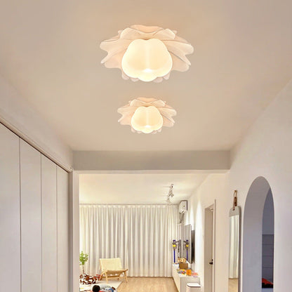 Contemporary Creative Flower Pumpkin Shape Hardware Frame Acrylic Shade 1-Light Flush Mount Ceiling Light For Living Room