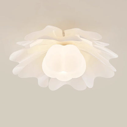 Contemporary Creative Flower Pumpkin Shape Hardware Frame Acrylic Shade 1-Light Flush Mount Ceiling Light For Living Room