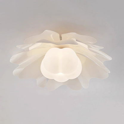 Contemporary Creative Flower Pumpkin Shape Hardware Frame Acrylic Shade 1-Light Flush Mount Ceiling Light For Living Room