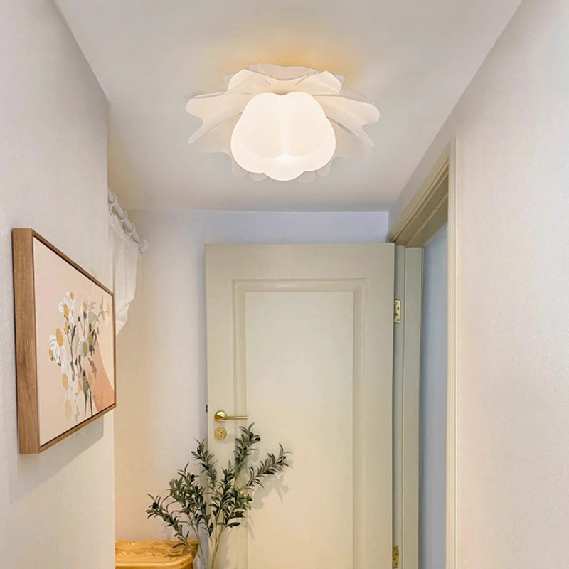 Contemporary Creative Flower Pumpkin Shape Hardware Frame Acrylic Shade 1-Light Flush Mount Ceiling Light For Living Room