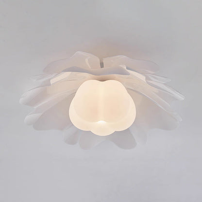 Contemporary Creative Flower Pumpkin Shape Hardware Frame Acrylic Shade 1-Light Flush Mount Ceiling Light For Living Room