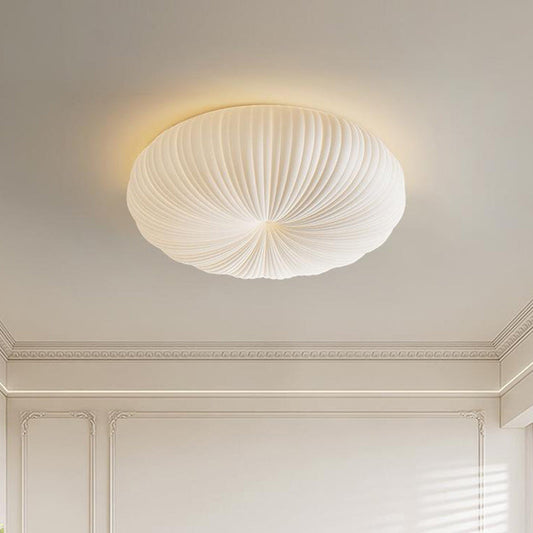 Contemporary Creative Cream Round Striped Iron Acrylic Shade LED Flush Mount Ceiling Light For Bedroom