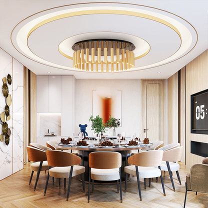 Modern Luxury Round Stainless Steel Frame Glass Shade 32-Light Flush Mount Ceiling Light For Dining Room