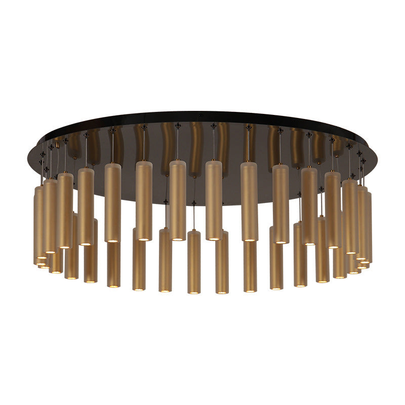 Modern Luxury Round Stainless Steel Frame Glass Shade 32-Light Flush Mount Ceiling Light For Dining Room