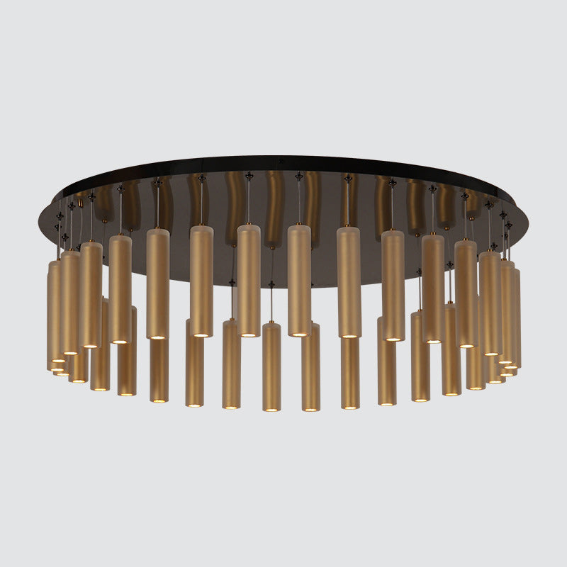 Modern Luxury Round Stainless Steel Frame Glass Shade 32-Light Flush Mount Ceiling Light For Dining Room
