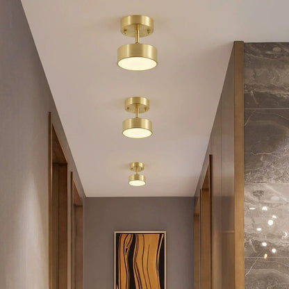 Modern Luxury Adjustable Angle Round Copper Acrylic LED Semi-Flush Mount Ceiling Light For Living Room