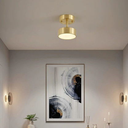 Modern Luxury Adjustable Angle Round Copper Acrylic LED Semi-Flush Mount Ceiling Light For Living Room