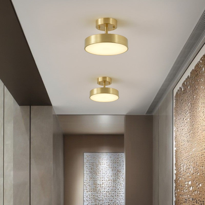 Modern Luxury Adjustable Angle Round Copper Acrylic LED Semi-Flush Mount Ceiling Light For Living Room