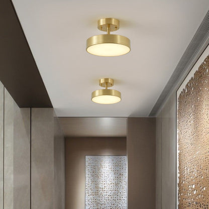 Modern Luxury Adjustable Angle Round Copper Acrylic LED Semi-Flush Mount Ceiling Light For Living Room