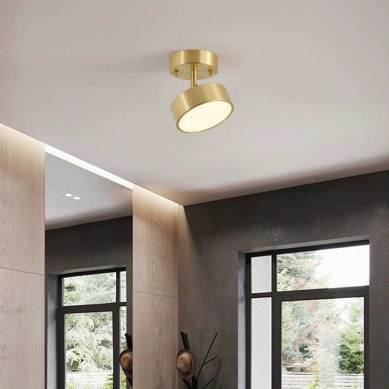 Modern Luxury Adjustable Angle Round Copper Acrylic LED Semi-Flush Mount Ceiling Light For Living Room