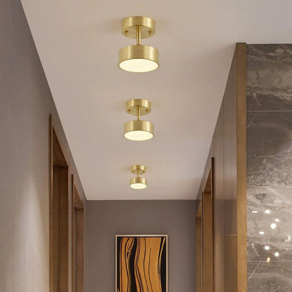 Modern Luxury Adjustable Angle Round Copper Acrylic LED Semi-Flush Mount Ceiling Light For Living Room