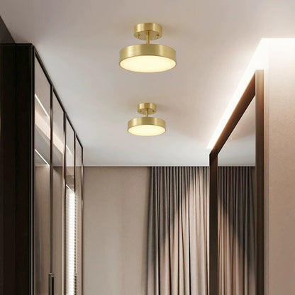 Modern Luxury Adjustable Angle Round Copper Acrylic LED Semi-Flush Mount Ceiling Light For Living Room