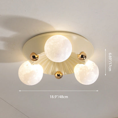 Contemporary Creative Round Orb Moon Hardware Frame Resin Shade 3/5 Light Flush Mount Ceiling Light For Bedroom