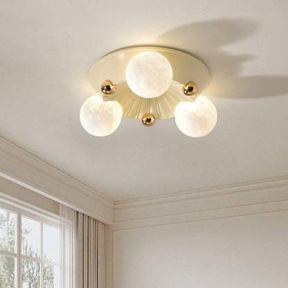 Contemporary Creative Round Orb Moon Hardware Frame Resin Shade 3/5 Light Flush Mount Ceiling Light For Bedroom