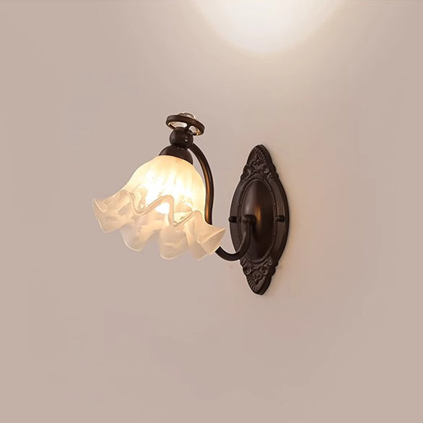Traditional Vintage Bell Orchid Hardware Curved Rod Glass Shade 1-Light Wall Sconce Lamp For Living Room
