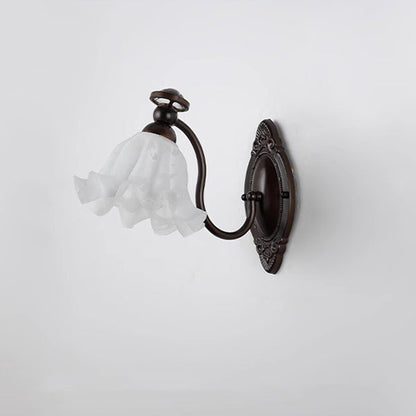 Traditional Vintage Bell Orchid Hardware Curved Rod Glass Shade 1-Light Wall Sconce Lamp For Living Room
