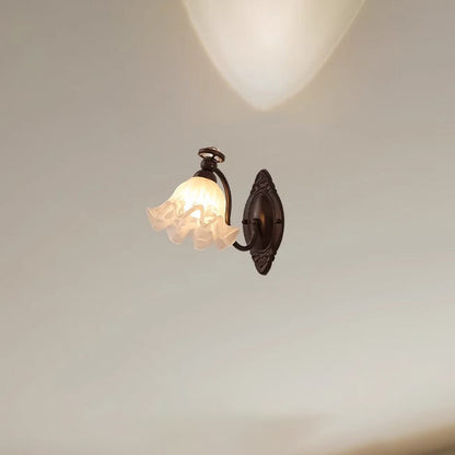 Traditional Vintage Bell Orchid Hardware Curved Rod Glass Shade 1-Light Wall Sconce Lamp For Living Room