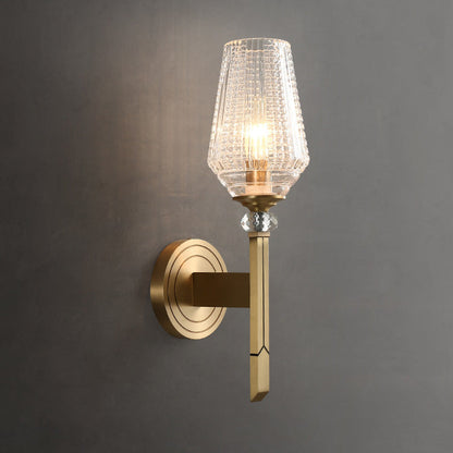 Contemporary Nordic Cylinder Cup Shape Full Brass Frame Glass Shade 1-Light Wall Sconce Lamp For Living Room
