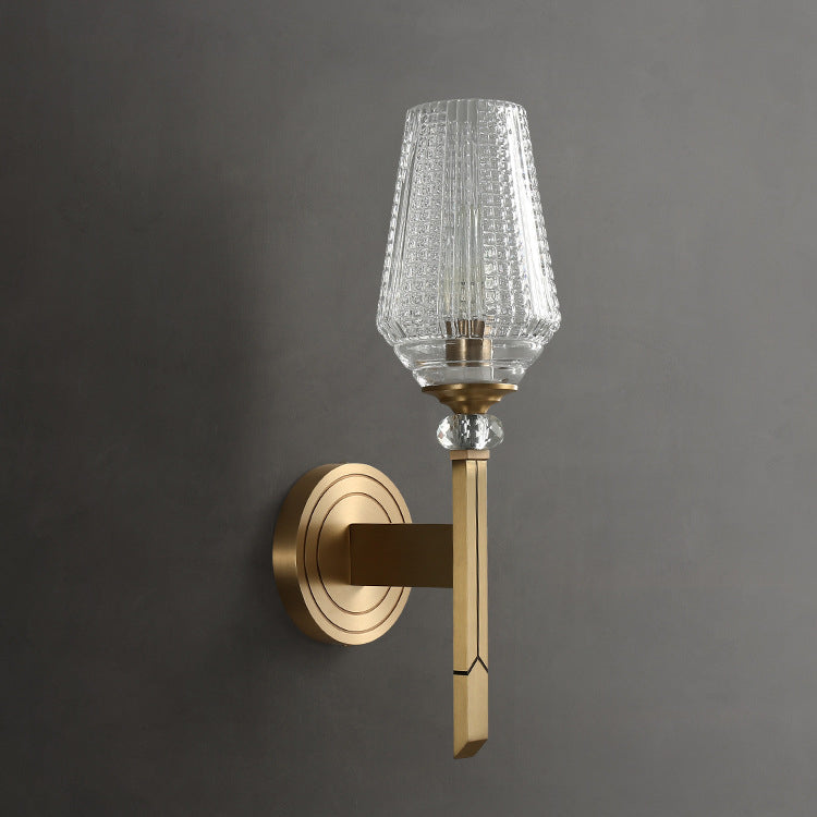 Contemporary Nordic Cylinder Cup Shape Full Brass Frame Glass Shade 1-Light Wall Sconce Lamp For Living Room
