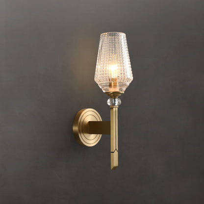 Contemporary Nordic Cylinder Cup Shape Full Brass Frame Glass Shade 1-Light Wall Sconce Lamp For Living Room