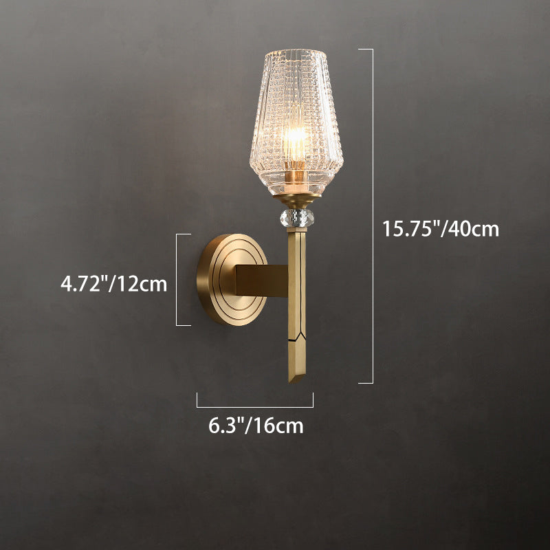 Contemporary Nordic Cylinder Cup Shape Full Brass Frame Glass Shade 1-Light Wall Sconce Lamp For Living Room