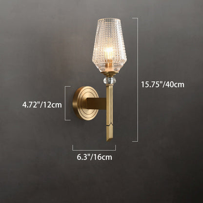 Contemporary Nordic Cylinder Cup Shape Full Brass Frame Glass Shade 1-Light Wall Sconce Lamp For Living Room