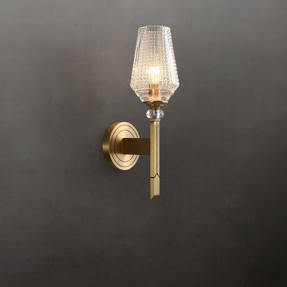 Contemporary Nordic Cylinder Cup Shape Full Brass Frame Glass Shade 1-Light Wall Sconce Lamp For Living Room