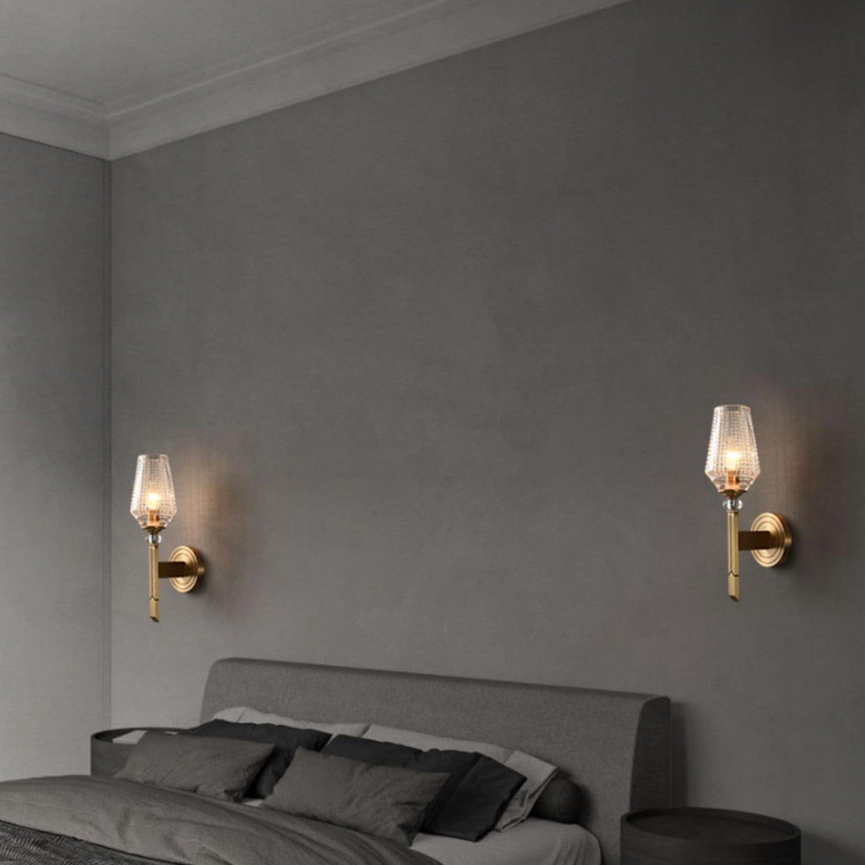 Contemporary Nordic Cylinder Cup Shape Full Brass Frame Glass Shade 1-Light Wall Sconce Lamp For Living Room