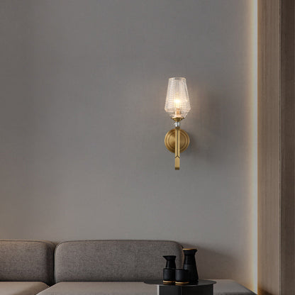 Contemporary Nordic Cylinder Cup Shape Full Brass Frame Glass Shade 1-Light Wall Sconce Lamp For Living Room
