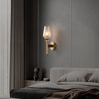Contemporary Nordic Cylinder Cup Shape Full Brass Frame Glass Shade 1-Light Wall Sconce Lamp For Living Room