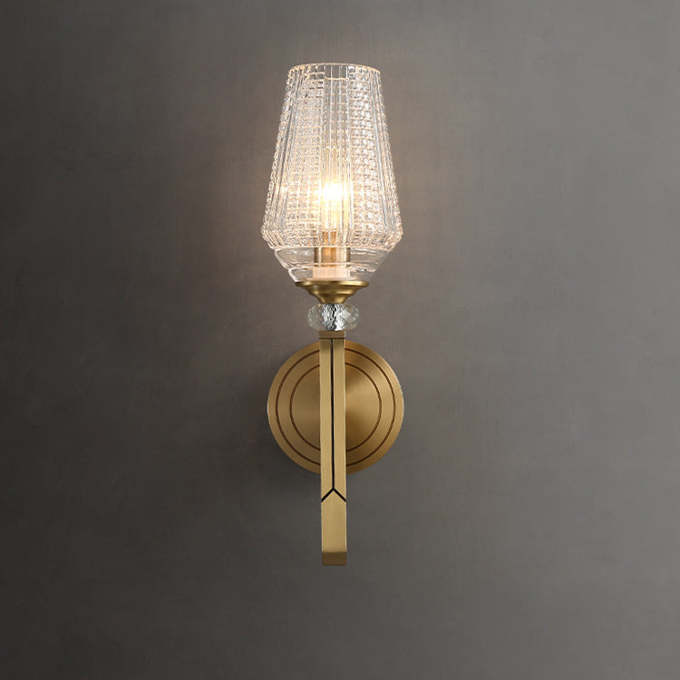 Contemporary Nordic Cylinder Cup Shape Full Brass Frame Glass Shade 1-Light Wall Sconce Lamp For Living Room