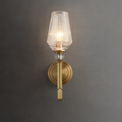 Contemporary Nordic Cylinder Cup Shape Full Brass Frame Glass Shade 1-Light Wall Sconce Lamp For Living Room